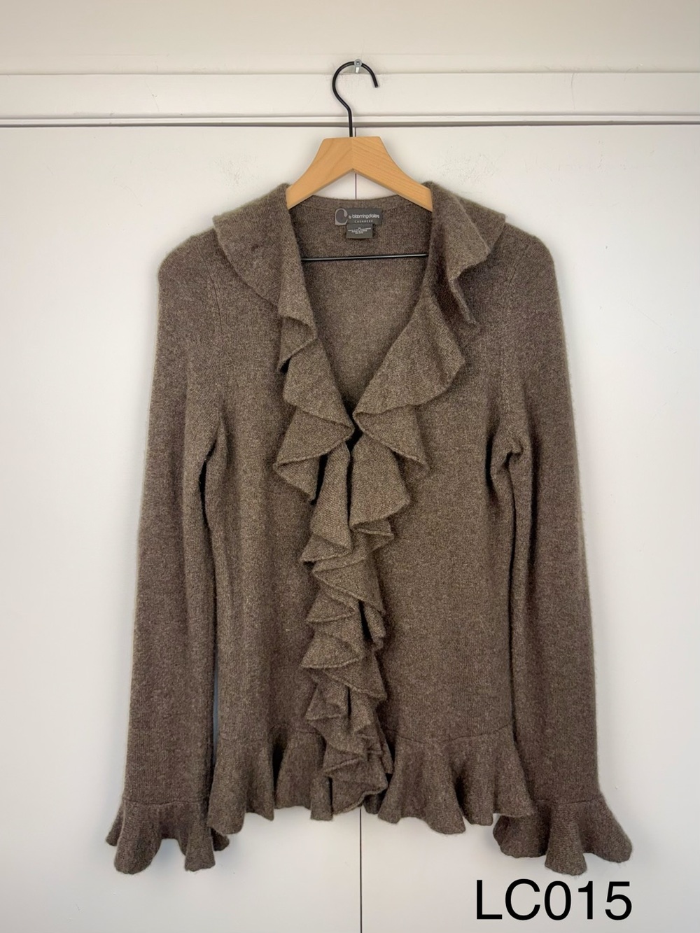 C by Bloomingdale’s 100% Cashmere Ruffle Cardigan XL Taupe Brown